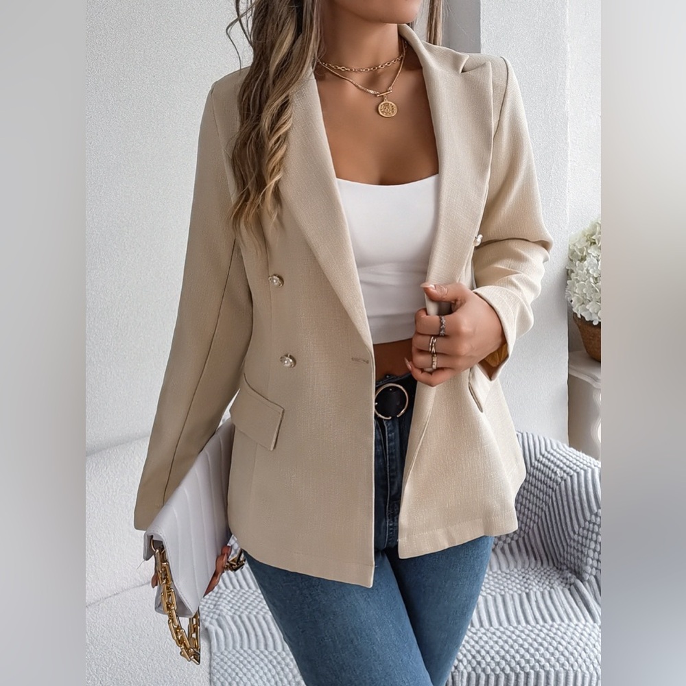 Decorative Pocket Flap Lapel Collar Long Sleeve Blazer